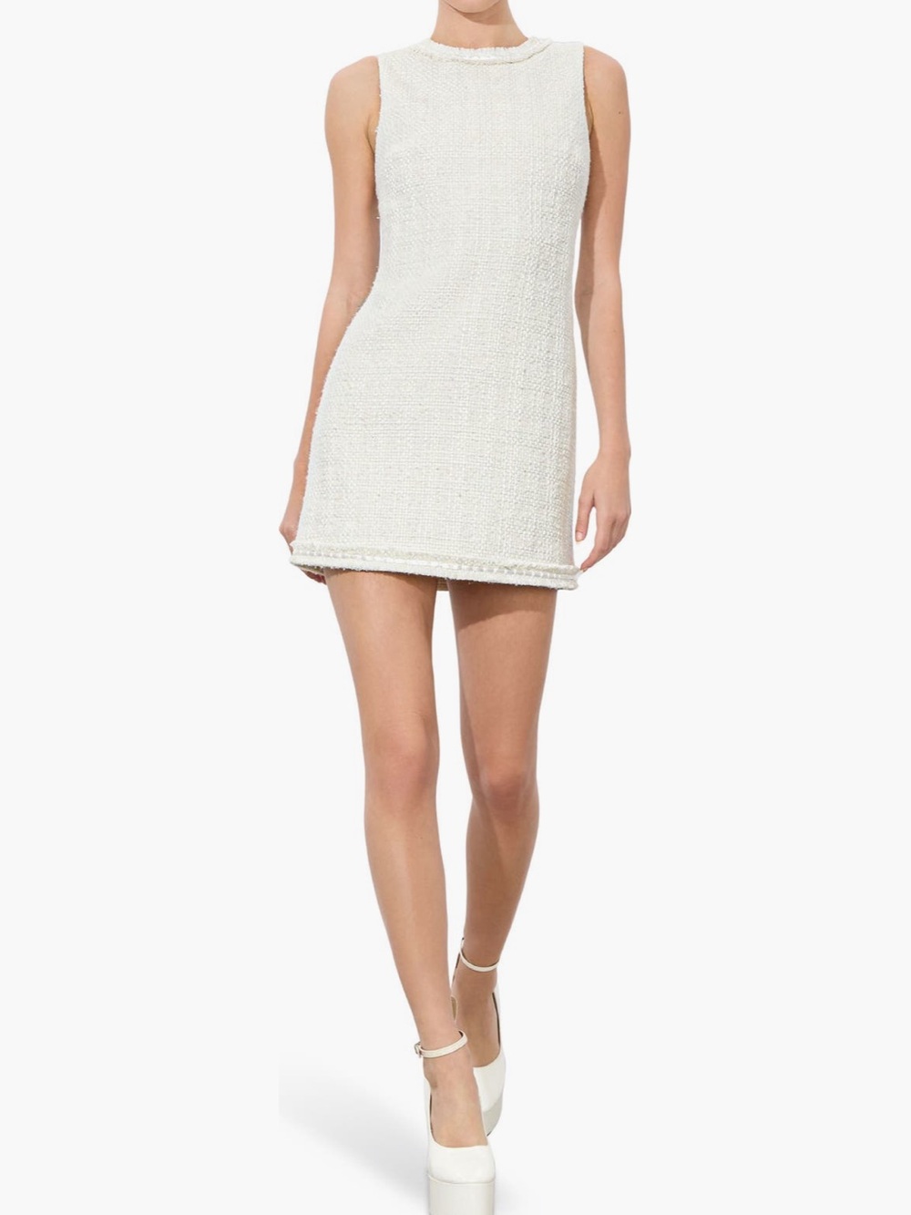 Alice & Olivia Tweed White Sleeveless Dress